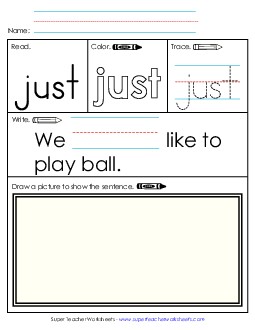 Worksheet 3: Just Sight Words Individual Worksheet