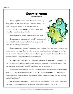 Germ-o-Rama 3rd Grade Reading Comprehension Worksheet