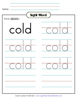 Trace the Word: Cold Sight Words Individual Worksheet