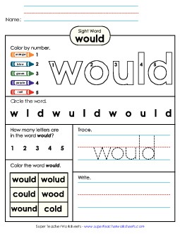 Worksheet 4: Would Free Sight Words Individual Worksheet