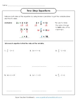 Two-Step Equations Worksheet 1 (Basic) Free Worksheet