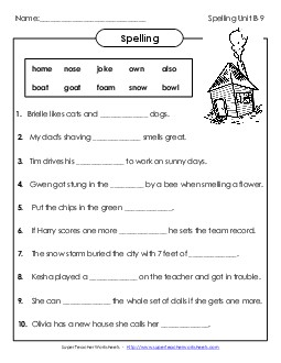 Complete the Sentences (B-9) Spelling B Worksheet