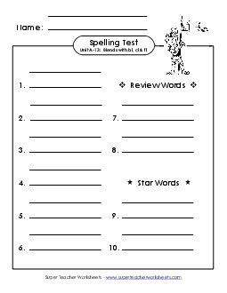 Spelling Test (A-13) Spelling A Worksheet