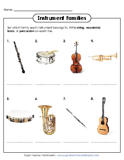 Instrument Groups Music Worksheet