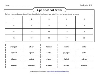 ABC Order: Cut and Paste (D-15) Spelling D Worksheet