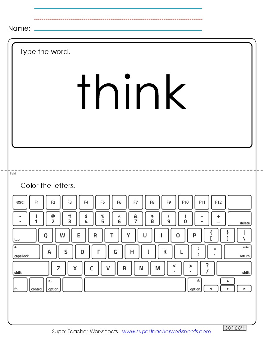 Type the Word: Think Sight Words Individual Worksheet