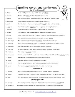 Spelling Test Sentences (D-1) Free Spelling D Worksheet