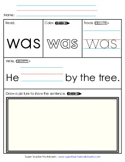 Worksheet 3: Was Sight Words Individual Worksheet