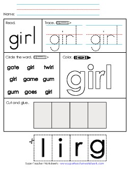 Girl (Sight Word) Sight Words Individual Worksheet