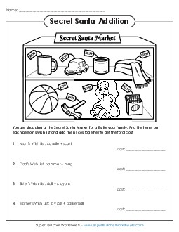 Secret Santa Market: Adding Money Addition Worksheet