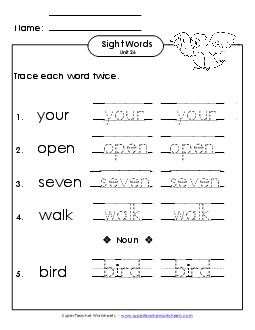 Trace Twice (Unit 26) Sight Words Worksheet