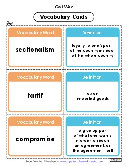 Civil War Terms Free Worksheet