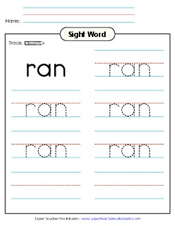 Trace the Word: Ran Sight Words Individual Worksheet