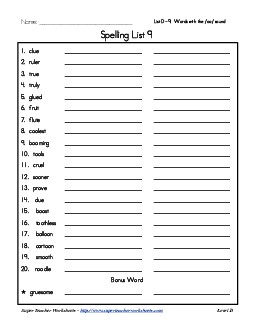 Spelling List: oo Words (Grade 4) Worksheet