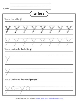 Lowercase y (Dotted Lines) Printing Worksheet