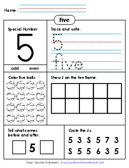 Special Number: 5 Counting Worksheet