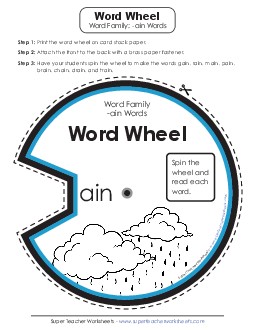 -ain Word Wheel Phonics Worksheet