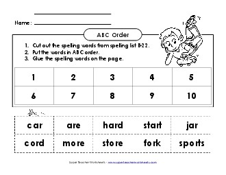 ABC Order: Cut and Glue (B-22) Spelling B Worksheet