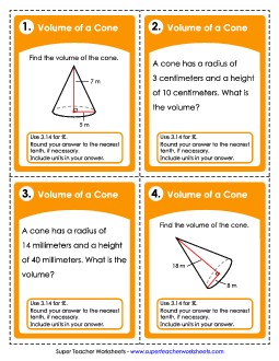 Volume of Cones Worksheet