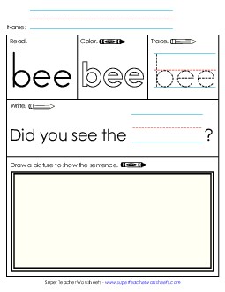 Worksheet 3: Bee Sight Words Individual Worksheet