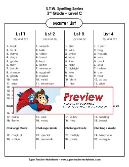 Master Word List (3rd Grade) Spelling C Worksheet