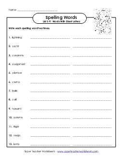 Write Twice (E-9) Spelling E Worksheet