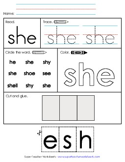 She (Sight Word) Sight Words Individual Worksheet