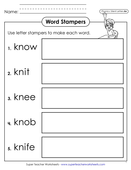 New Letter Stampers (Kn- Words) Worksheet New Letter Stampers (Kn- Words) Worksheet