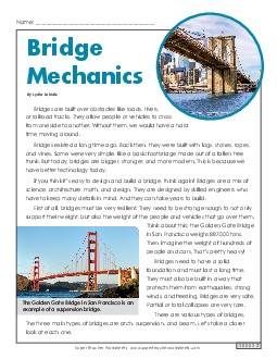 Bridge Mechanics  5th Grade Reading Comprehension Worksheet