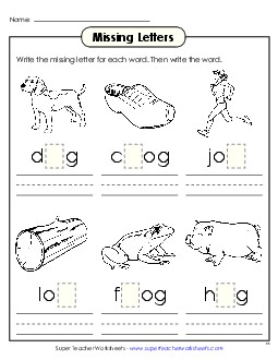 Missing Letters (-og) Word Families Worksheet