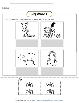 Cut and Glue (-ig) Word Families Worksheet