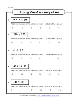 Inequalities: Solutions (Basic) Worksheet