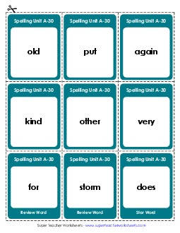 Flashcards (A-30) Spelling A Worksheet