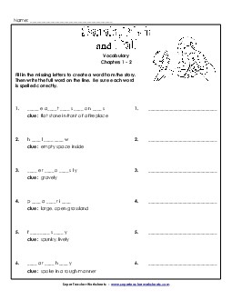 Vocabulary for Chapters 1-2 Book Sarah Plain And Tall Worksheet