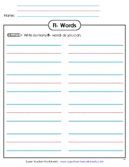 Phonics Brainstorm (Fl-) Phonics Blends Worksheet