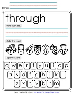 Write, Color, Type: Through Sight Words Individual Worksheet