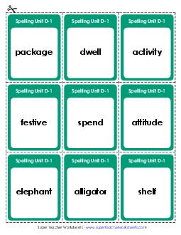 Flashcards (D-1) Free Spelling D Worksheet