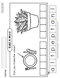 Build-a-Word #1: Plate and Plant Phonics Blends Worksheet