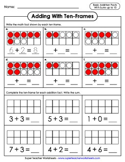 Adding With Ten-Frames 3 Ten Frames Worksheet