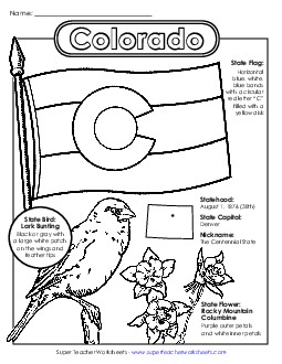 Colorado Symbols Coloring Page Free States Individual Worksheet