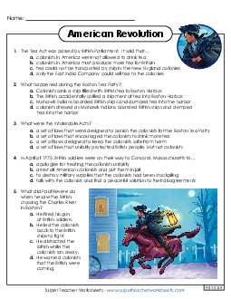 American Revolution Questions Revolutionary War Worksheet