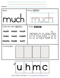 Worksheet 2: Much Sight Words Individual Worksheet