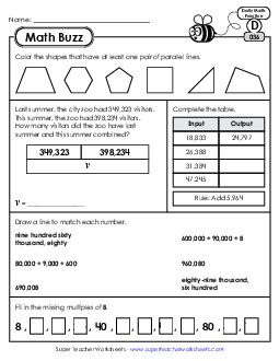 Math Buzz: Week 8 Worksheets 36 through 40 Daily Math Review Worksheet