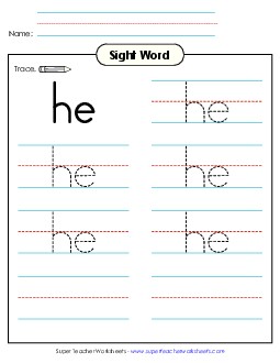 Trace the Word: He Sight Words Individual Worksheet