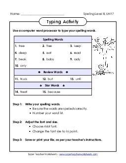 Typing Activity (B-7) Spelling B Worksheet