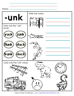 Worksheet 2 (-unk Words) Word Families Worksheet