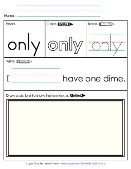 Worksheet 3: Only Sight Words Individual Worksheet