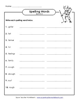 Write Twice (C-9) Free Spelling C Worksheet