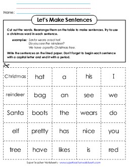 Let\'s Make Sentences: Christmas Worksheet