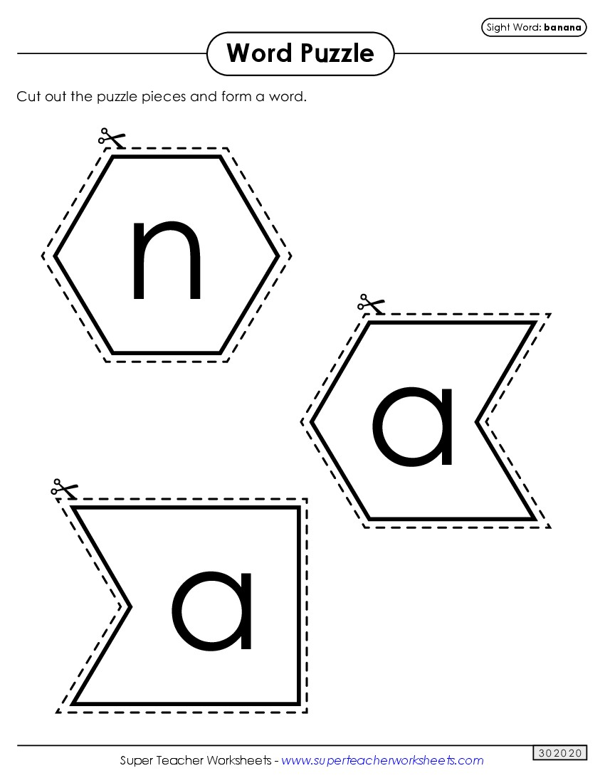 Word Puzzle: Banana Sight Words Individual Worksheet